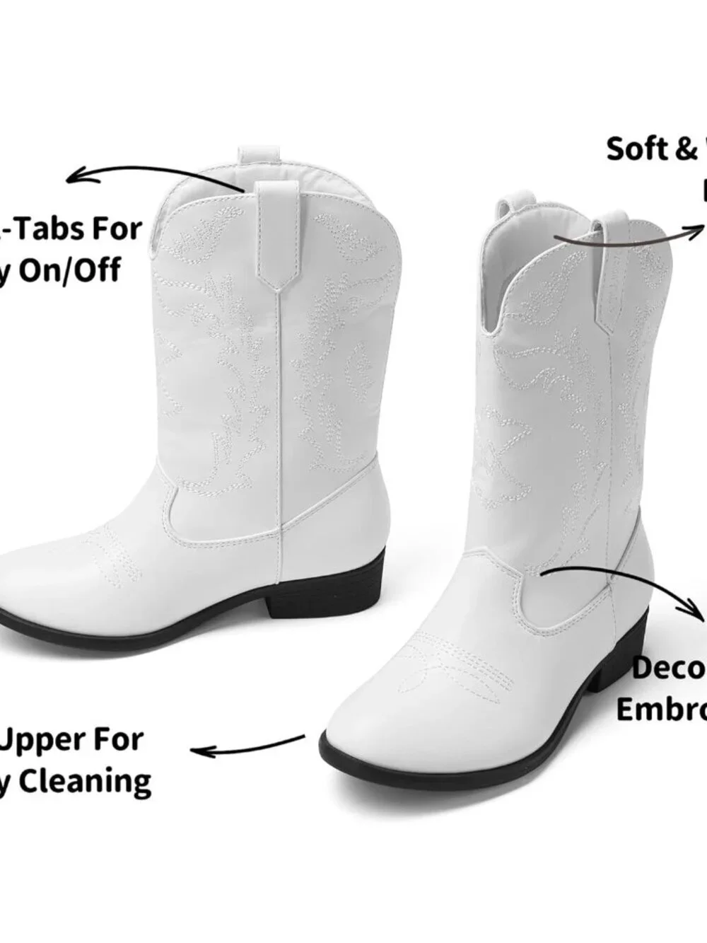Dream Pairs Girls  White Embroidered Cowgirl Stylish Girls Mid Calf Shoes